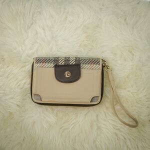 Spartina 449 Wymberly Linen Leather Plaid Zip Removable Strap Wristlet Clutch